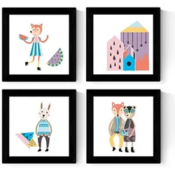 POSTER Set mit 4 skandinavischen modernen Tieren in der Stadt 20x20cm Rahmenlos
