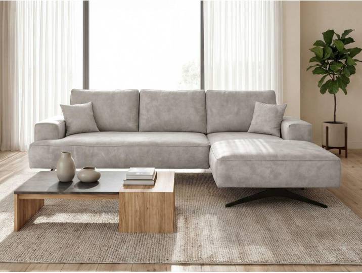 GrainGold Ecksofa L-Form Rechts Leto - Moderne Ecksofa mit Metallbeinen - 3-Sitzer Eckcouch, Wohnzimmer Ecksofa - Eckcouch Grau (Whisper 16)