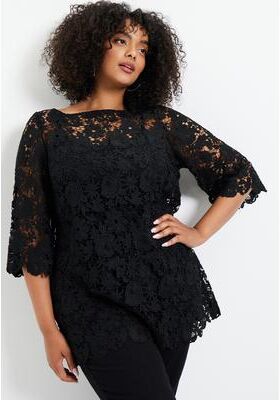 Plus Size Women's Allover Lace Top by June & Vie in Gold Flake (Size 14 W)