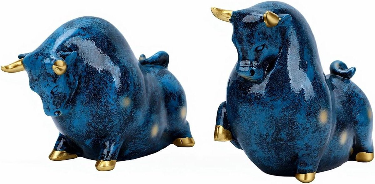 Stier Beeldje van Hars voor Woonkamer Decoratie - Financiële Symboliek - B: 20,5 cm, D: 25,5 cm