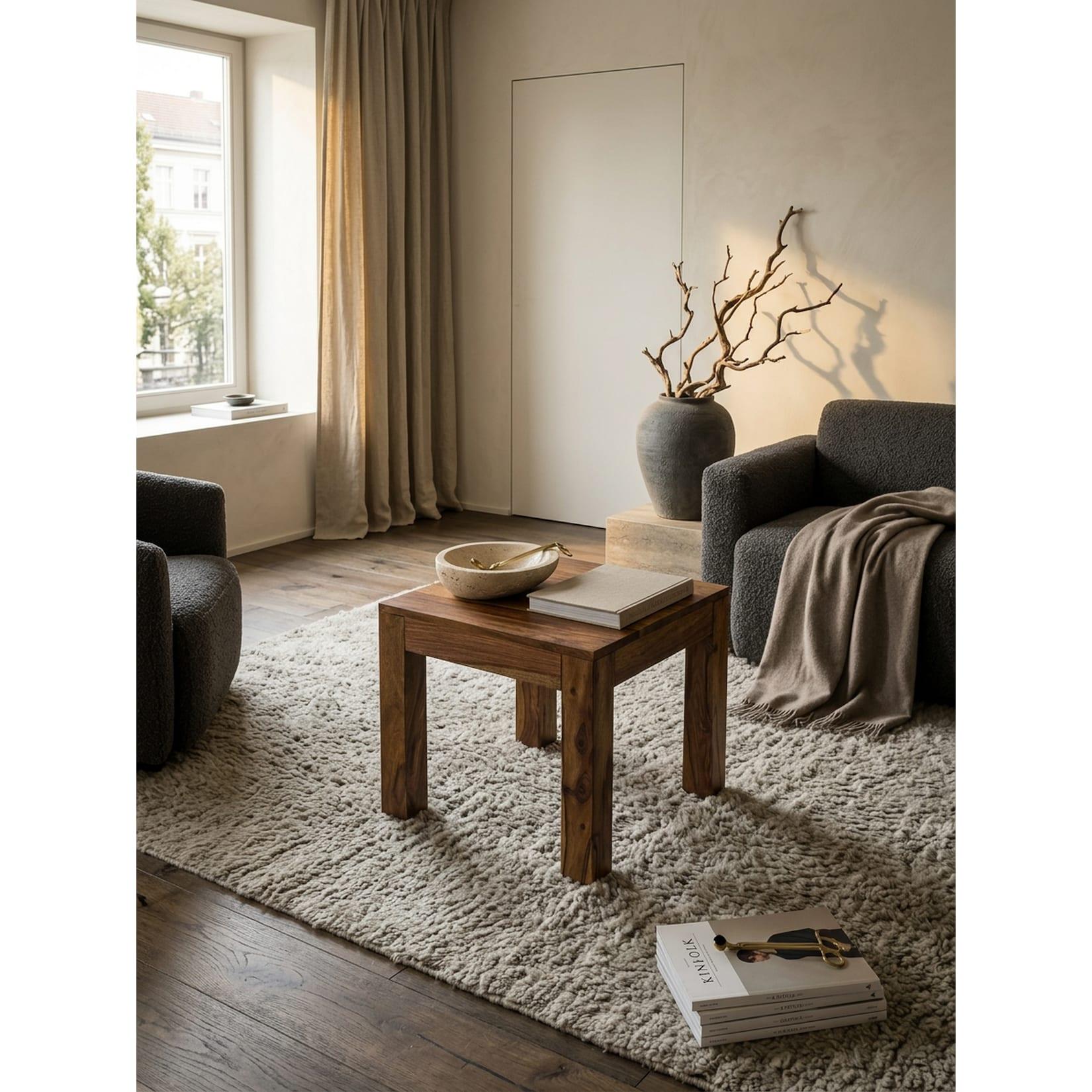 Beistelltisch Massivholz Landhausstil Design MUMBAI, Dunkelbraun 45x45x40 cm