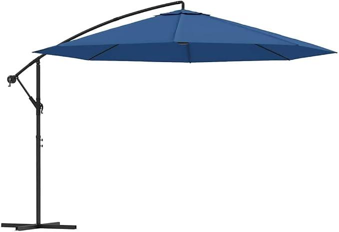 Ampelschirm mit Aluminium-Mast 350 cm Blau, UV-beständiger Sonnenschutz mit Kurbel, neigbar und knickbar, Stabiler Kreuzfuß Ständer für Garten, Balkon und Terrasse