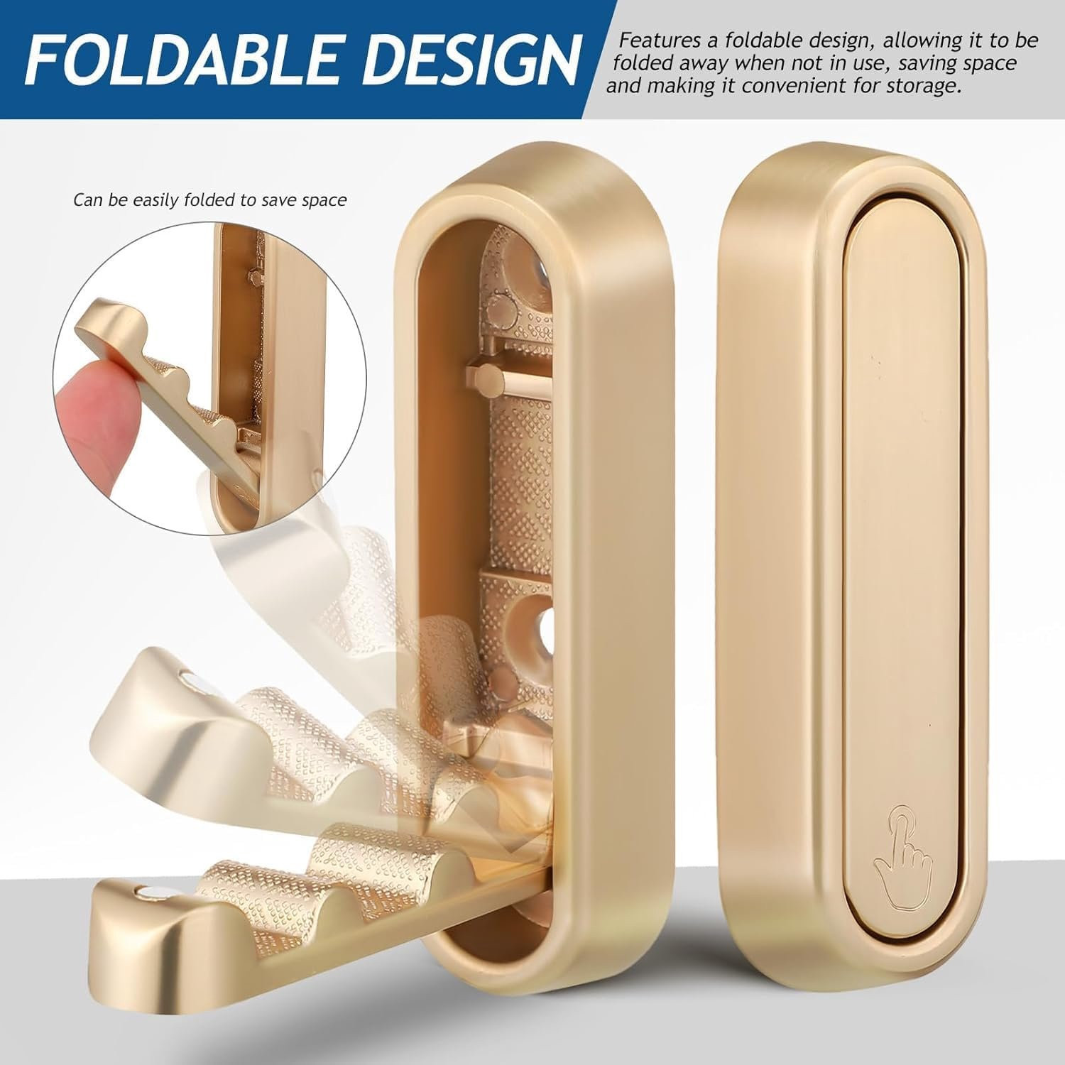 Set van 4 gouden opvouwbare wandhaken van zinklegering voor badkamer en keuken