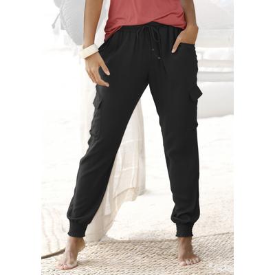Schlupfhose LASCANA "mit elastischen Bündchen am Saum aus leichter Viskose", Damen, Gr. 38, N-Gr, schwarz, Web, Obermaterial: 100% Viskose, unifarben, figurumspielend lang, Hosen Schlupfhose, Webhose mit Taschen, sommerliche Strandhose im...