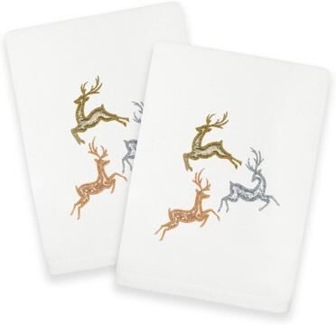 Authentic Hotel and Spa Christmas Leeping Deer 2PC Hand Towel Set