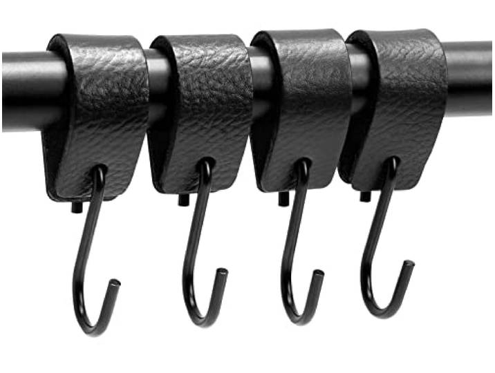 Brute Strength – Multifunctionele haken met leren lus – Zwart – 4 stuks