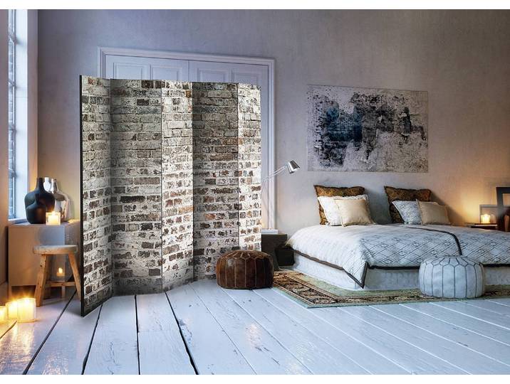 Paravent Old Walls acoustique Intissé sur bois massif Marron 225 x 172cm