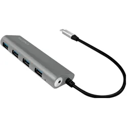 LogiLink UA0309 (USB-C, 4 Ports), Dockingstation + USB Hub, Silber