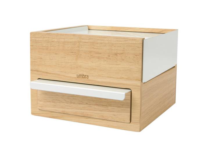 Umbra Schmuckbox, Naturfarben, Holz, Metall, 17x11.2x15.2 cm, Schubladen herausnehmbar, Ordnen & Aufbewahren, Schmuckaufbewahrung, Schmuckschatullen
