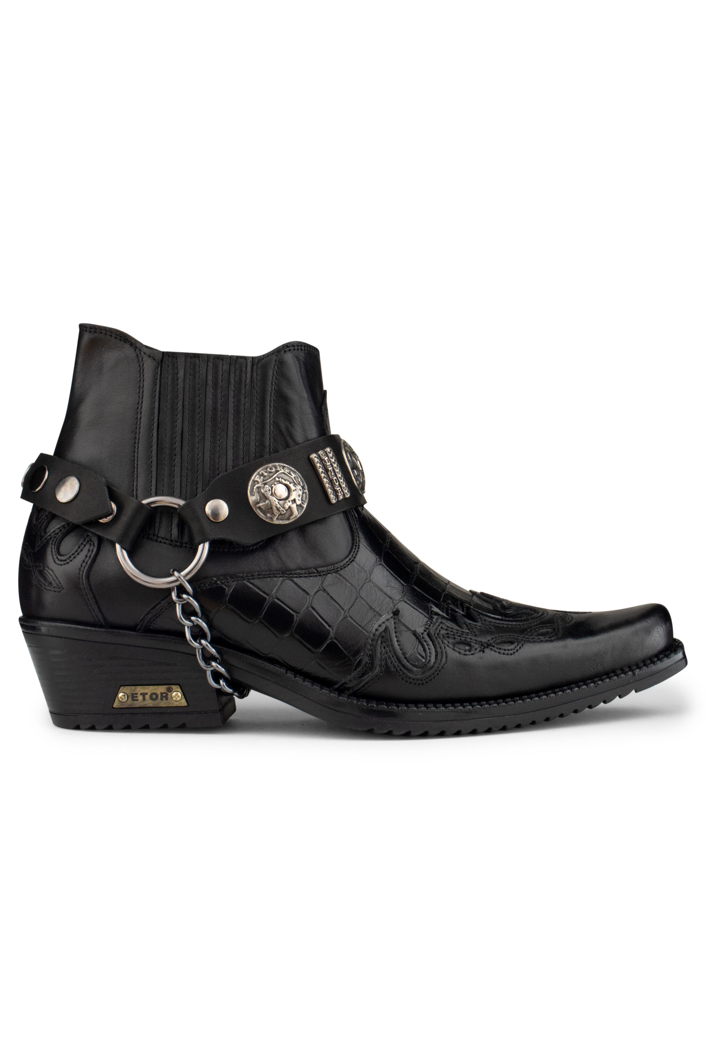Herren-Western-Winklepicker-Gothic-Stiefel aus schwarzem Leder
