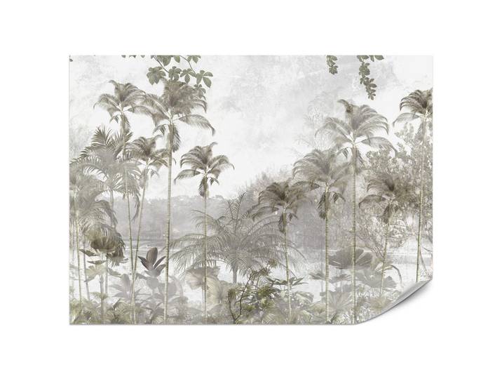 Muralo Fototapete für Wohnzimmer Tropische Bäume Fluss Grau Palmen 300x210, Grün, Grau, Beige, Papier, Baum/Pflanze/Natur, Wasser/Strand/Meer, Rechteckig, 300x210 cm, Tapeten & Wandverkleidungen, Fototapeten