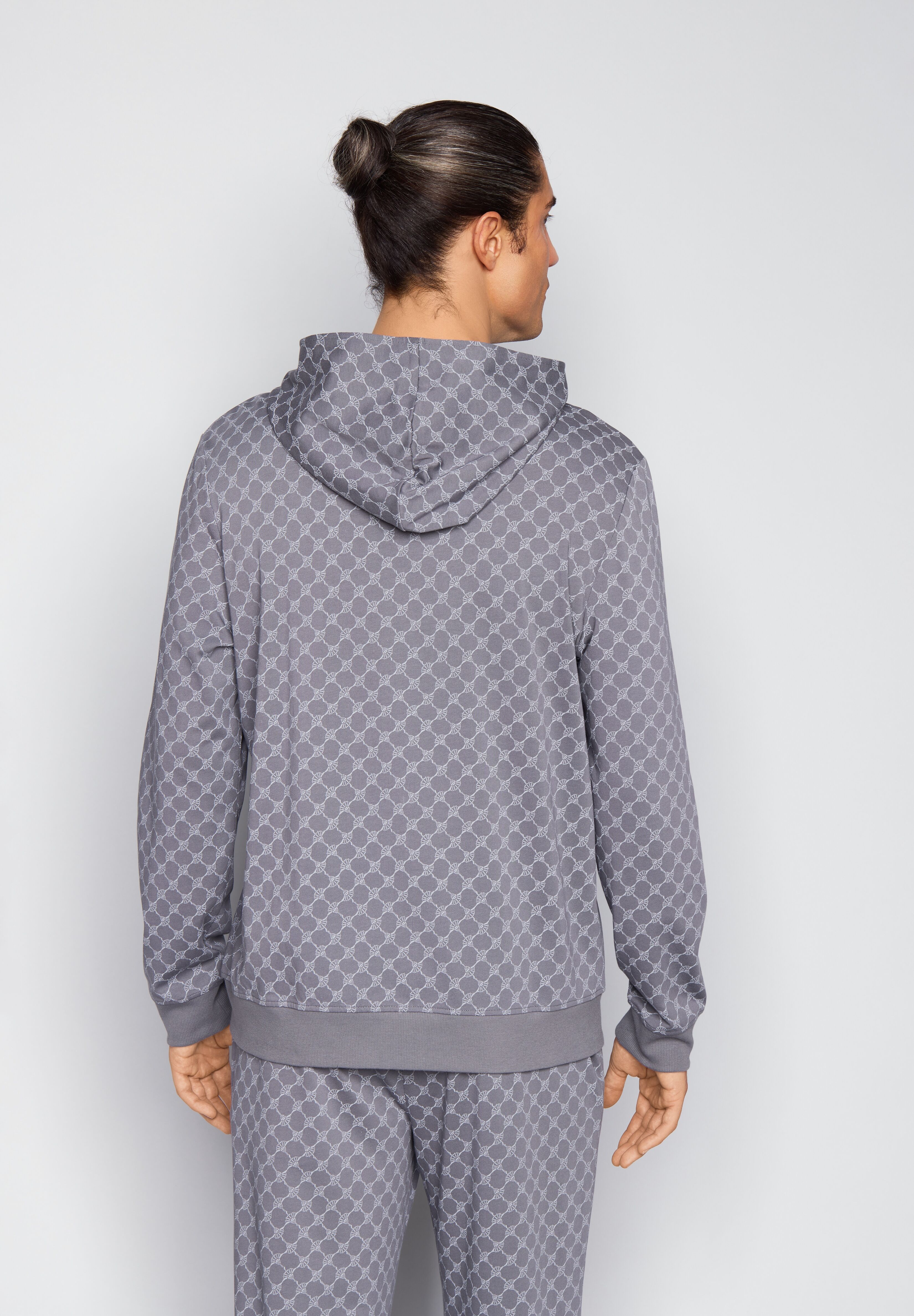 Joop! Sweatjacke JOOP, Herren, Gr. L, grau (cornflower grau), Jersey, Obermaterial: 100% Baumwolle, bequem hüftbedeckend, ohne Ausschnitt, angesetztes Bündchen, Sweatjacken Sweatjacke, mit Cornflower-Print allover und Kapuze cornflower grau L