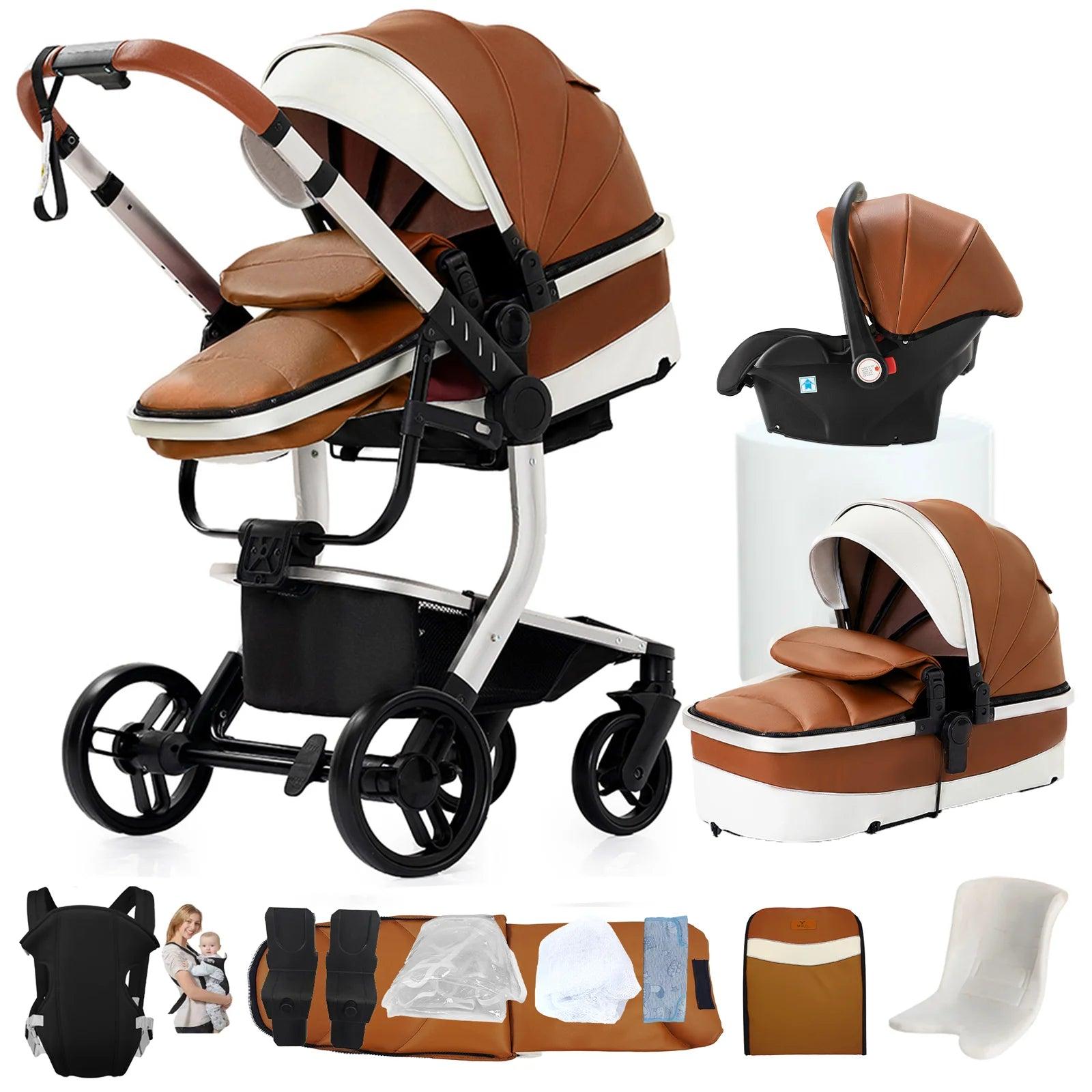 Kinderwagen 3-in-1 mit Ledergriff und leichtem, zusammenklappbarem Design