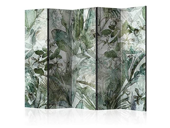 decomonkey Paravent Raumteiler Innen Pflanzen, 225x172 cm, 5-teilig, Laub Beidseitig, Blätter, Wohnzimmer, Room Divider, Wall, Raumteiler Stehend, Trennwand, Sichtschutz, Spanische Wand, Holz