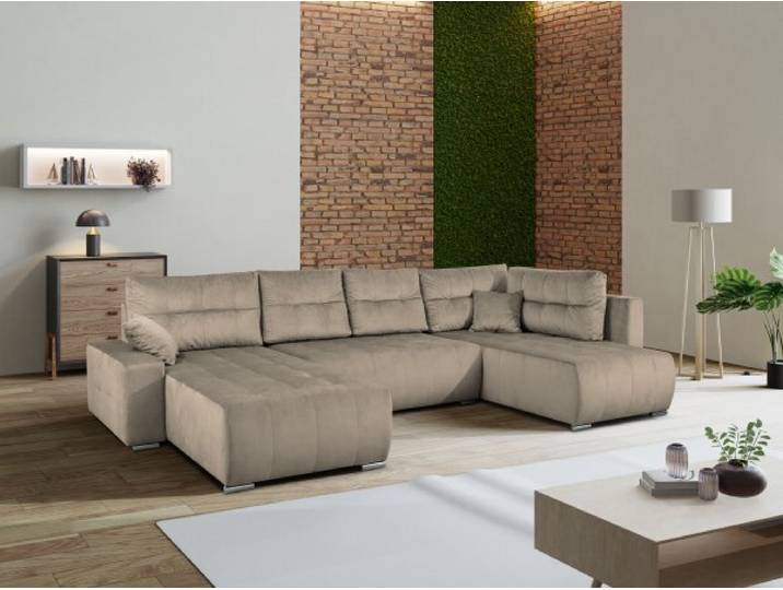 Ecksofa U-Form Mediolan V Schlaffunktion Bettkasten Lieferung bis in die Wohnung 358 cm ( Paros 02 - beige )