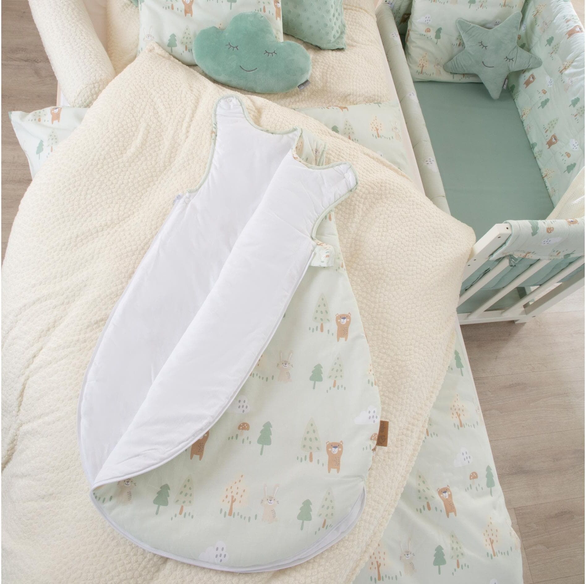 Babyschlafsack ROBA "Woodland Buddies", Baby, Gr. L: 90cm, bunt (hellgrün), Obermaterial: 100% Baumwolle, Schlafsäcke Babyschlafsack hellgrün L: 90cm