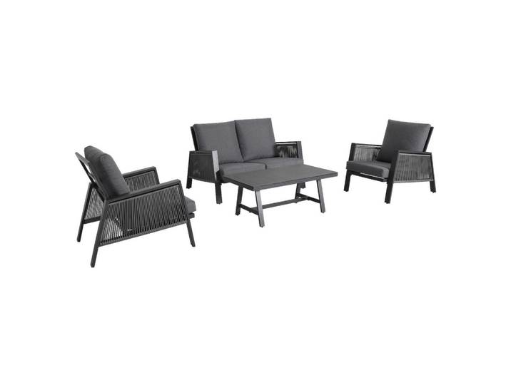 Amatio Loungegarnitur, Anthrazit, Grau, Metall, Glas, Textil, 12-teilig, Füllung: Komfortschaum,Schaumstoff, eckig, Gartenmöbel, Loungemöbel, Gartenlounge-Sets