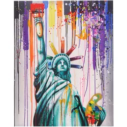 Ölgemälde Freiheitsstatue, 100% handgemaltes Wandbild 3D-Bild Gemälde XL, 100x80cm