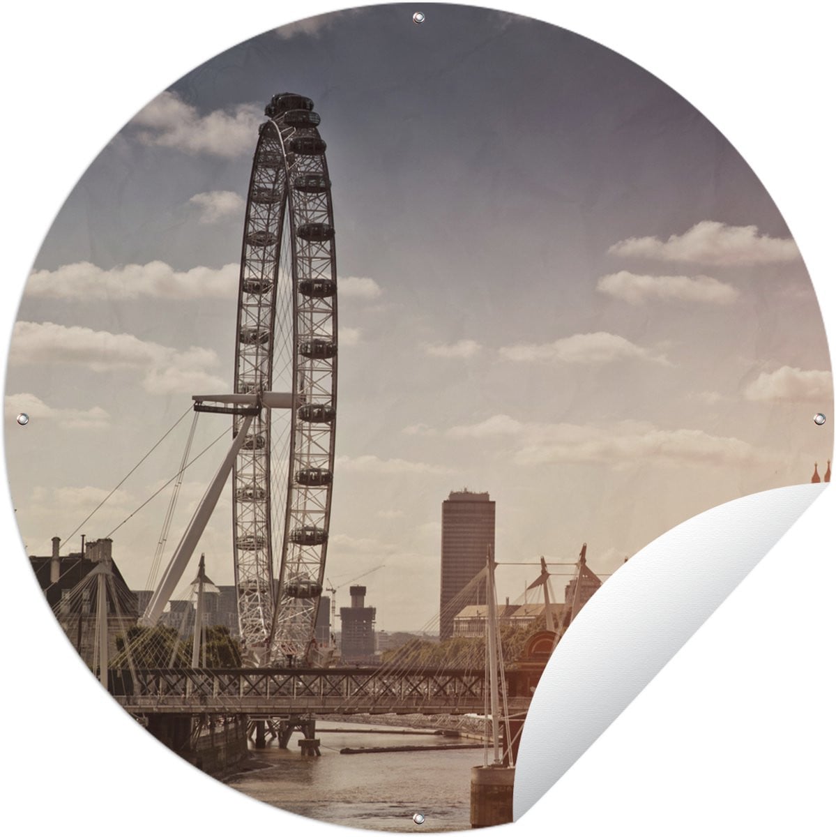 Tuincirkel Londen London Eye Ronde Tuinposter voor Buiten 90x90 cm