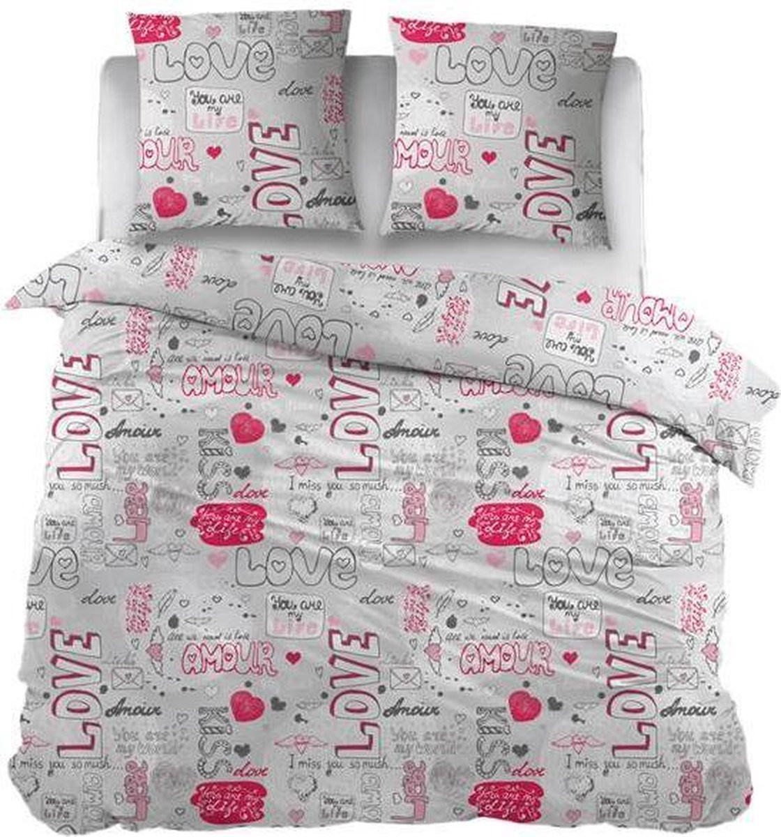 Snoozing Kiss Dekbedovertrek Lits-jumeaux Grey 240x220 cm