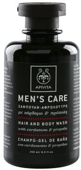 Apivita Men's Care Hair and Body Wash with Cardamon & Propolis champô e gel de duche 2 em 1 250 ml. Men's Care Hair and Body Wash with Cardamon & Propolis