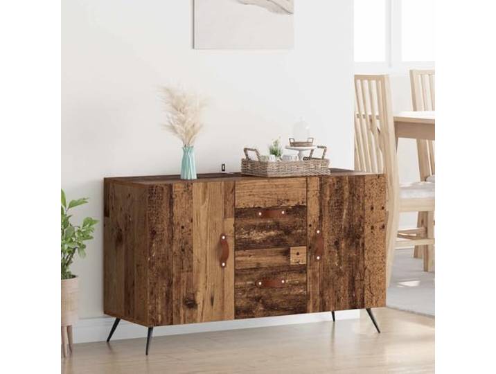 RJPLMFV Anrichte aus Holz, 100 x 36 x 60 cm Holzwerkstoff, Griffe aus Leder, Füße aus Metall, Regale aus Holz, Scharniertüren