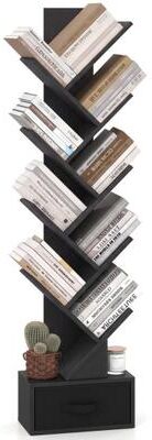 Costway 10-Tier Bookshelf with Drawer Free-standing Storage Bookcase-Black