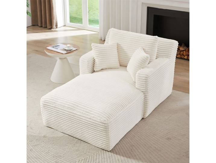 DRIPEX Canapé chaise longue moderne en velours côtelé Blanc canapé-lit confortable fauteuil relax sans montage 100×166×72cm