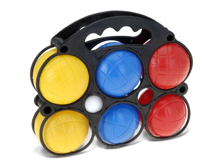 Boule Spiel, 6 Kugeln, Zielkugel und Trage, bunt