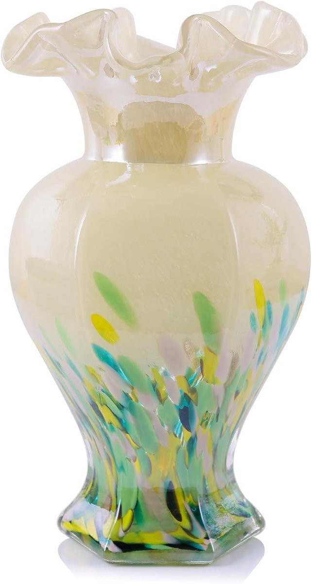 Handgeblazen Groene Glazen Vaas voor Decoratie - Hoogte: 24,13 cm