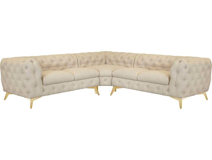 Ecksofa, Struktur, Beige, 264×264 cm, Chesterfield-Optik, Modern, Leonique