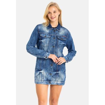 Jeansjacke CIPO & BAXX "Jeansjacke", Damen, Gr. S, blau, Stoff, 100% Baumwolle, unifarben, relaxed fit normal, Manschette, Jacken Jeansjacke, mit stylischen auffälligen Elementen, WJ211