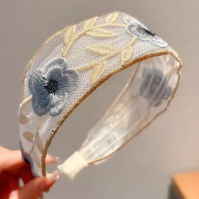 Modern Mode Marketplace Embroidered Chiffon Flower Headband For Women Elegant Floral Hair Hoop Accessory b