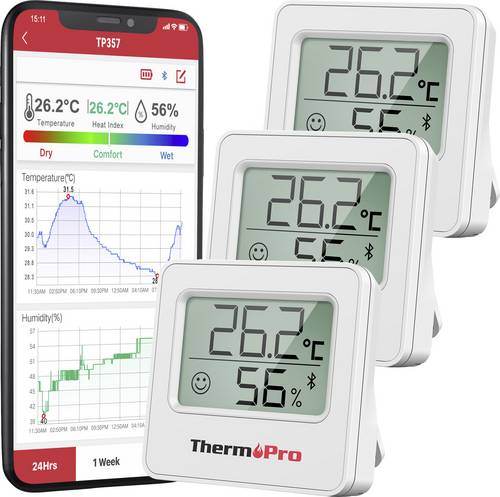 ThermoPro Funk-Thermo-/Hygrometer Weiß TP357-3 3St.