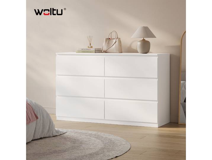 Commode Woltu avec 6 tiroirs 120X40X75Cm, commode de rangement moderne pour salon, chambre, couloir, décoration intérieure