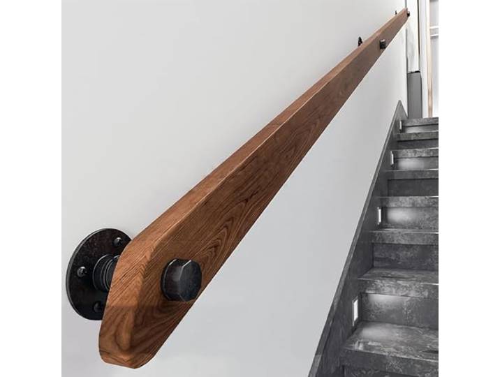 Holz Handläufe für Treppen, Rutschfeste Indoor-Treppen Weiß Handlauf, Wandmontage Handlauf Mit stabilem Metallbügel, Barrierefreie Treppe Haltegriff für ältere Menschen(Brown,500cm)