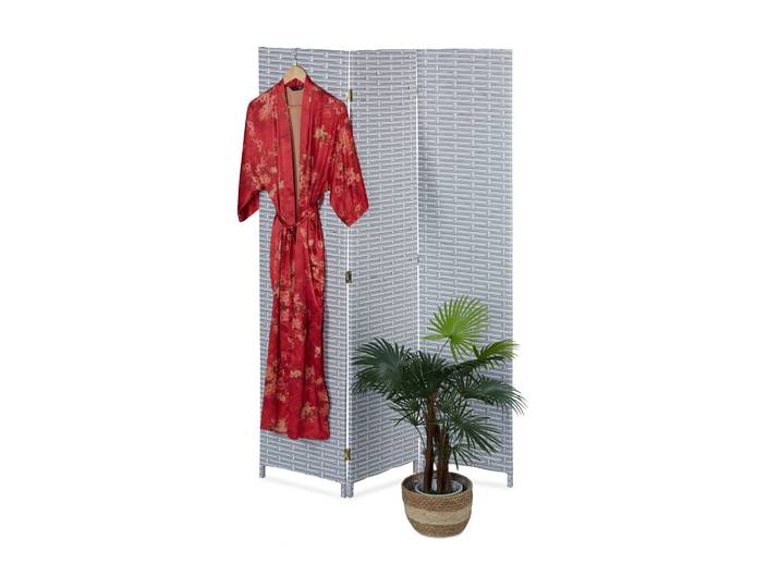 Paravent 170cm 3-teilig Weiss-Grau