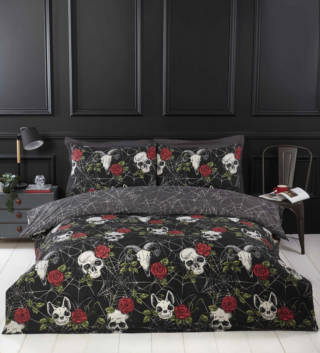 Rapport Home Skulls and Roses dekbedovertrek met 1 kussensloop, 140 x 200 cm