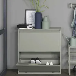 Schuhklappenschrank in Graugrün Stahl