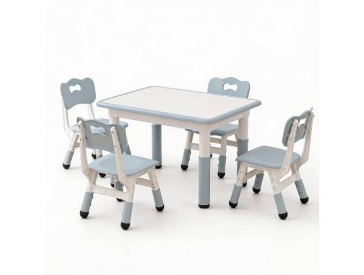 Hapterouse Kindertisch 4 Stühle Höhenverstellbar Whiteboard Platte Grau Rutschfeste Beine, Ergonomische Rückenlehnen, Abwischbare Platte, Robuste Konstruktion, Kita