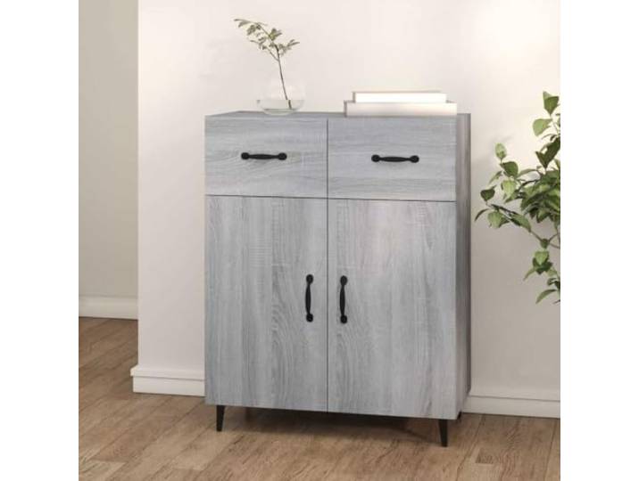 RJPLMFV Anrichte Sonoma, Grau, 69,5 x 34 x 90 cm, Holz, Technik 2 Türen, 2 Schubladen, geräumige Aufbewahrung, leicht zu reinigen, elegantes Design