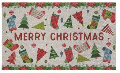 "Stupell Christmas Merriment Stockings Outdoor Door Mat, design by Suzanne Nicoll, 18""x30"""