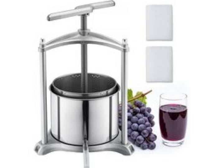 VEVOR Pressoir à Fruits Manuel 6 L, Presse à Vin Traditionnelle en Acier Inoxydable, pour Fabrication de Cidre Jus Raisin Pomme Agrumes Légumes Cuisine, Presse Fruits avec Poignée en T Robuste