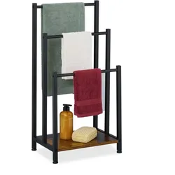 Relaxdays Handtuchständer 3 Stangen & Ablage Braun,Schwarz