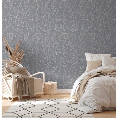 Vliestapete A.S. CRÉATION "Casual Living florale Tapete Mustertapete Äste Blattmuster", grau (grau,silber), B:0,53m H:0,02m L:10,05m, Vlies, Tapeten, Vliestapete Blumentapete für Schlafzimmer Küche Wohnzimmer Floral Flur