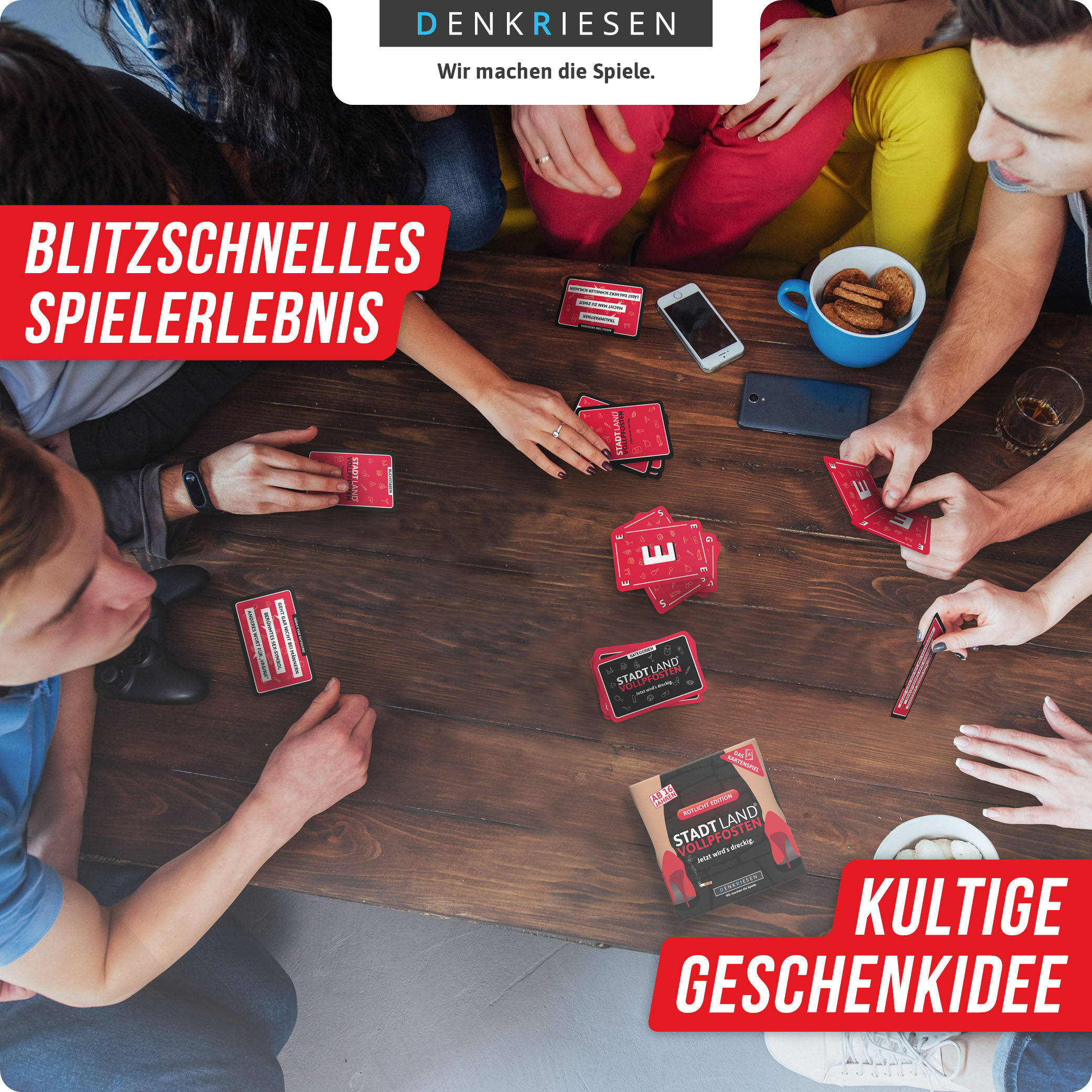 Spiel DENKRIESEN "Stadt Land Vollpfosten, Rotlicht Edition", bunt, Spiele, Kinder, Spiel, Made in Germany