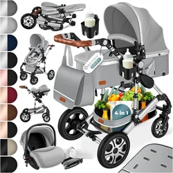 KESSER® Loops Kinderwagen 4 in 1 Kombikinderwagen Komplett-Set auch als Buggy für Kinder bis 4 Jahre inkl. Babywanne, Babyschale + Fußsack, Korb, Wickeltasche, Regen- & Insektenschutz & Flaschenhalter