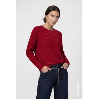 Strickpullover MONARI "Pullover Basic monari Rippe", Damen, Gr. 34, rot (dunkelrot), Strick, Obermaterial: 50% Baumwolle, 50% Polyacryl, unifarben, regular fit taillenbedeckt, Rundhals, eingesetzt gerader Abschluss, Pullover Strickpullover, Regular...