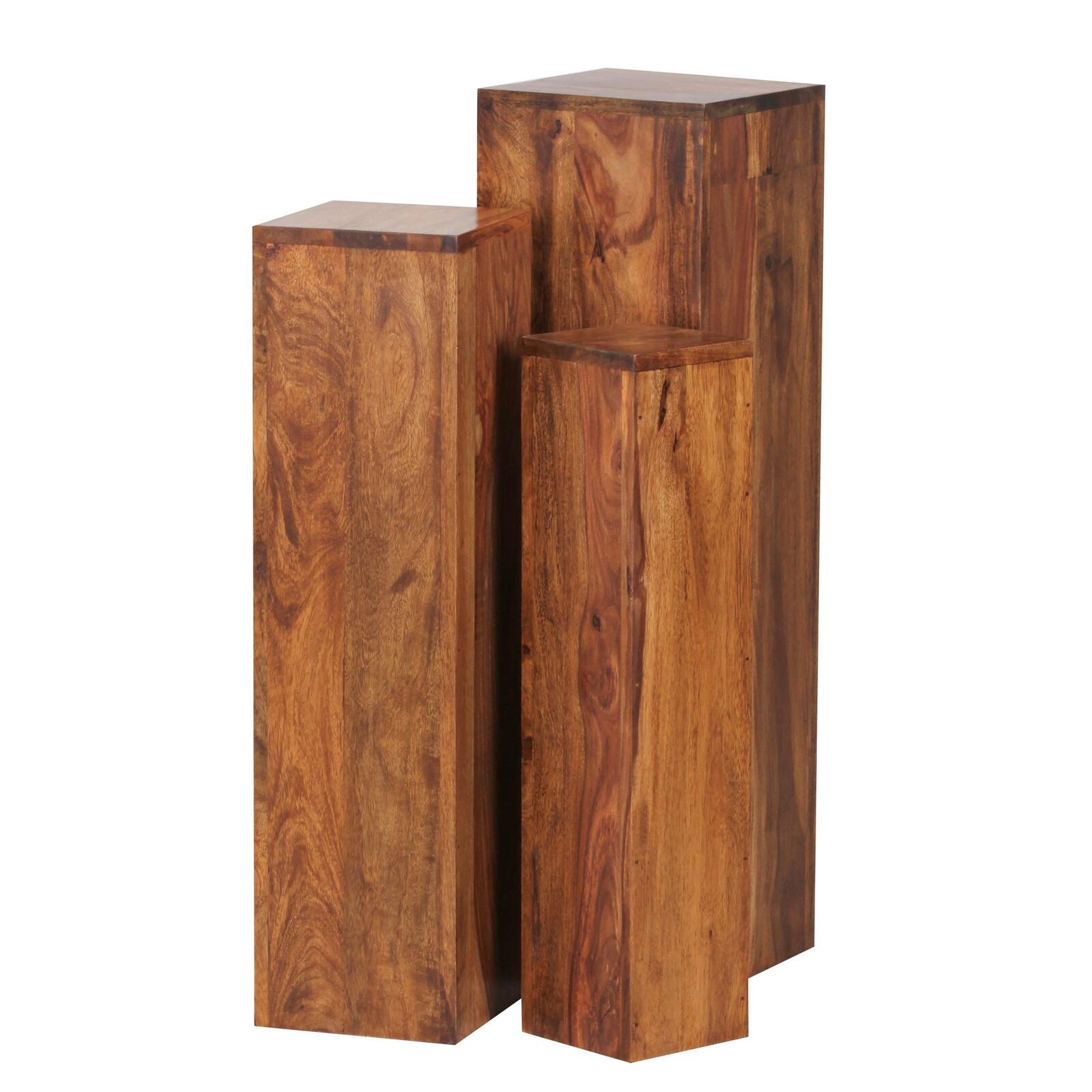 WOHNLING WL1.566 Beistelltisch (3er Set) Massiv-Holz Sheesham 24 cm x 24 cm x 85 cm