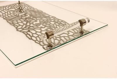 Vivience "Acrylic Challah Tray with Cylinder Handles - 16""L"